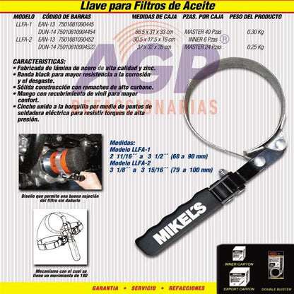 LLAVE PARA FILTRO ACEITE  2 11/16 -  3 1/2